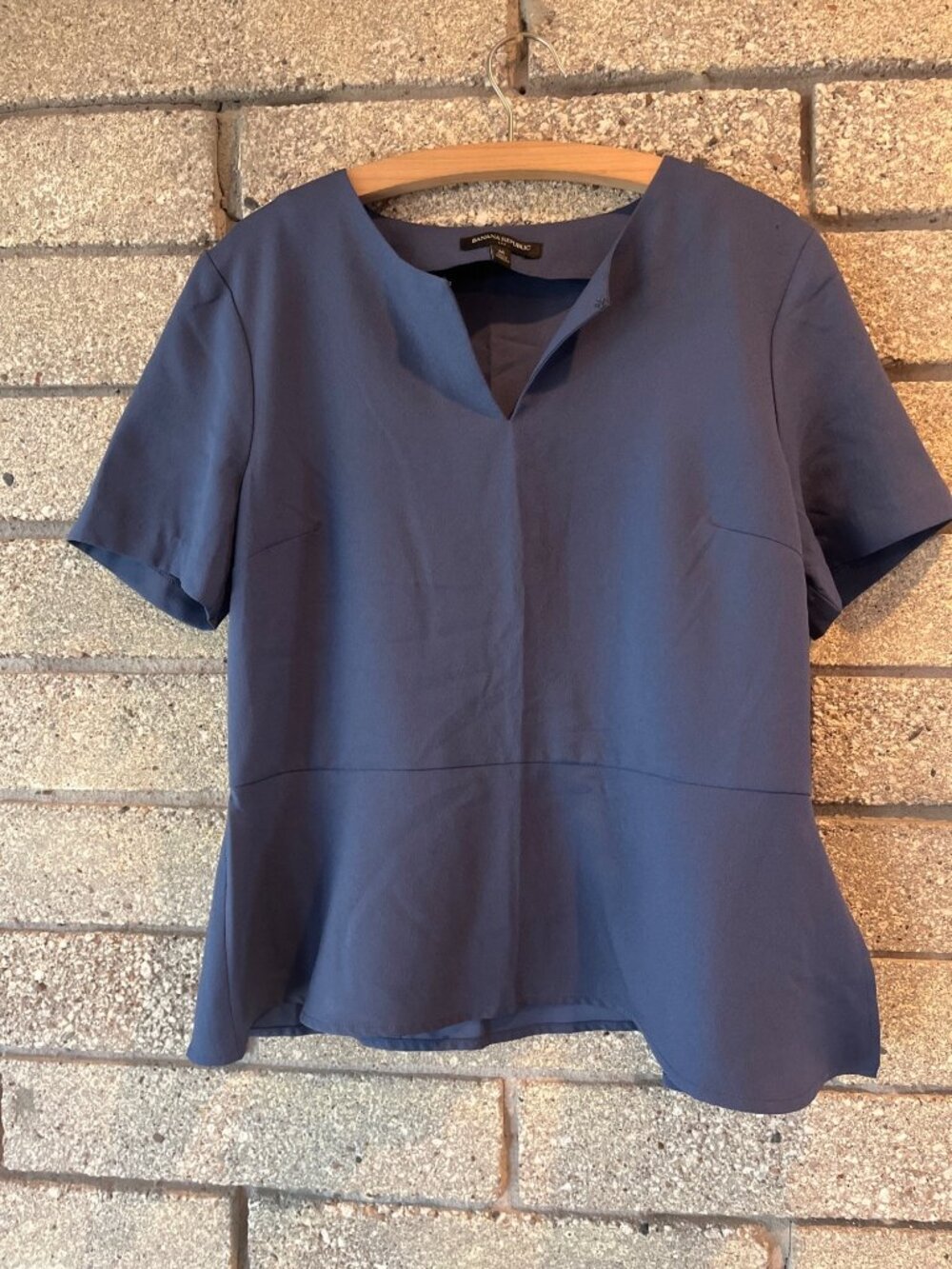 Banana Republic Womens Blue Peplum Top Short Sleeve Size M